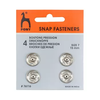 76116 Кнопки одежные 15 мм, никель, серебристые, 4 шт PONY