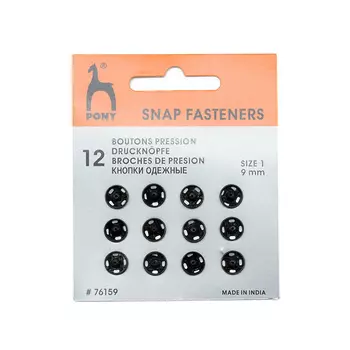 76159 Кнопки одежные на картоне, черные, 12 шт PONY