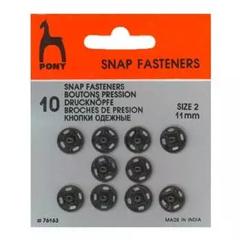 76163 Кнопки одежные 11 мм, сталь, черные, 10 шт PONY
