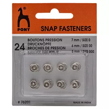 76201 Кнопки одежные ассорти, никель, серебристые, 24 шт PONY