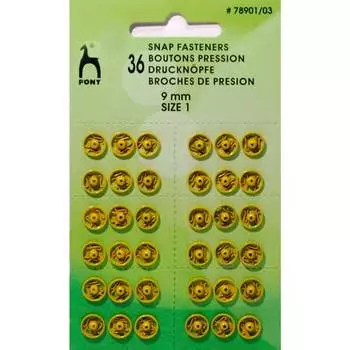 78901/03 Кнопки одежные 9 мм, латунь, желтые, 36 шт PONY