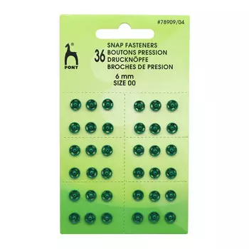 78909/04 Кнопки одежные 6 мм, латунь, зеленые, 36 шт PONY