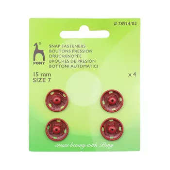 78914/02 Кнопки одежные 15 мм, латунь, красные, 4 шт PONY