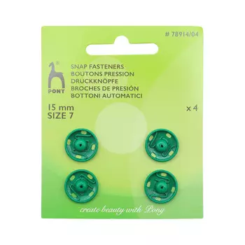 78914/04 Кнопки одежные 15 мм, латунь, зеленые, 4 шт PONY