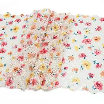 826 Кружево эластичное 20,5см*10м, белый с цветами