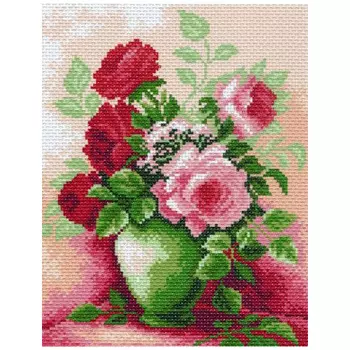 844-1 Канва с рисунком Матренин посад 'Розы в вазе' 18*24см (28*37см)