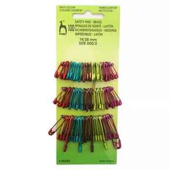 85502 Булавки английские 19 мм/38 мм, латунь, цветные, 100 шт PONY