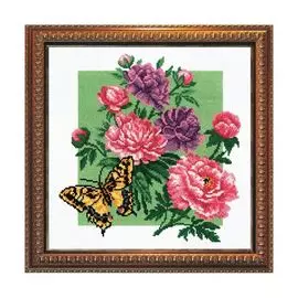 864 Набор для вышивания 33*33см 'Пионы с бабочкой'