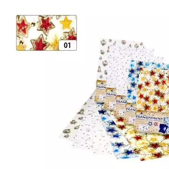 88101 Транспарентная бумага 'Цепочка из звезд', красн./золот., 115 г/м², 50,5*70 см, Folia