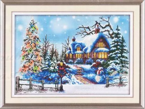 9076 Картина со стразами 'Зимняя деревушка', 93*62см