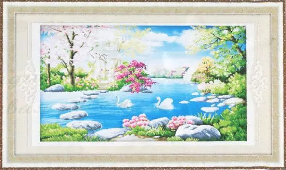 9079 Картина со стразами 'На пруду', 128*76см