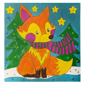 90959 Картинка по номерам со стразами 'Лисичка' 22*23см