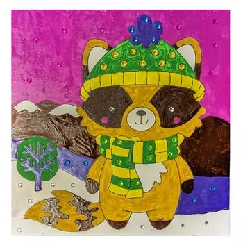 90960 Картинка по номерам со стразами 'Енот' 22*23см