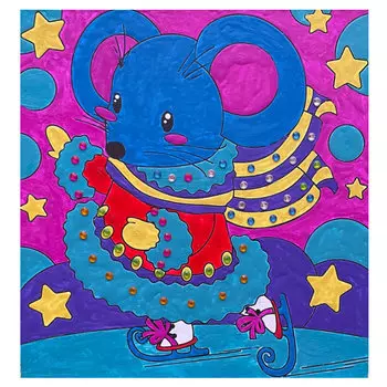 90962 Картинка по номерам со стразами 'Мышка. Зимняя серия' 22*23см