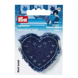 925611 Термоаппликация джинс. 'Сердечко с цветами' с бахромой 1шт Prym
