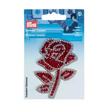 926666 Аппликация 'Роза на стебле' красный/серебряный цв. 1шт Prym