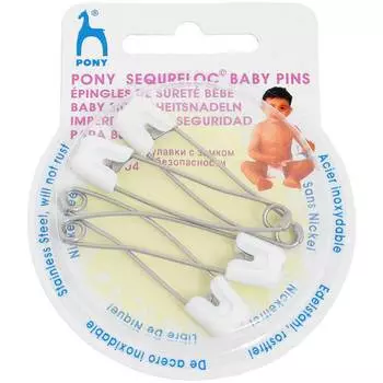 99001-04 Булавки английские с замком безопасности 51 мм, сталь/пластик, белые, 4 шт PONY