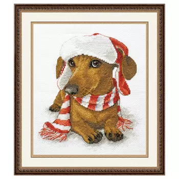 991 Набор для вышивания ОВЕН 'Новогодняя такса' 16x19 см