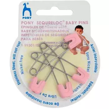 99301/02 Булавки английские с замком безопасности 51 мм, сталь/пластик, розовые,4 шт PONY