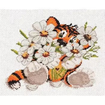 999 Набор для вышивания Alisena 'Тигренок с букетом' 16*13см