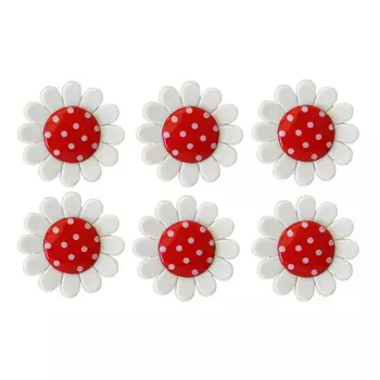 A0594-W2 Пуговица, Ромашка в горошек 35/1 6шт/упак (D31 красный)