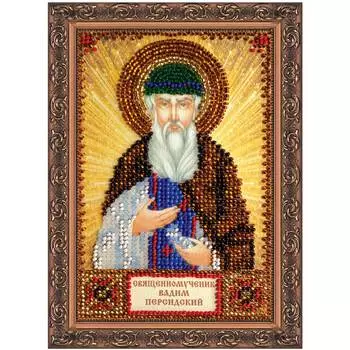 ААМ-059 Набор для вышивки бисером на натуральном художественном холсте 'Святой Вадим' 10*15см