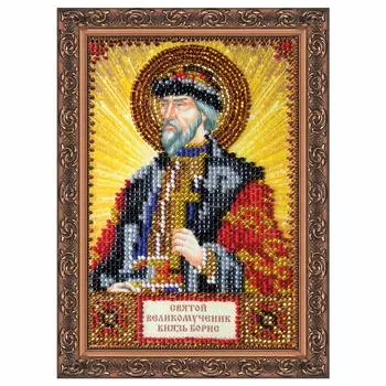 ААМ-061 Набор для вышивки бисером на натуральном художественном холсте 'Святой Борис' 10*15см
