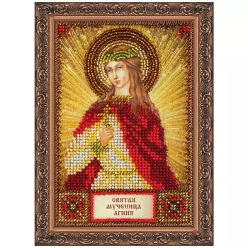 ААМ-113 Набор для вышивки бисером на натуральном художественном холсте 'Святая Агния' 10*15см