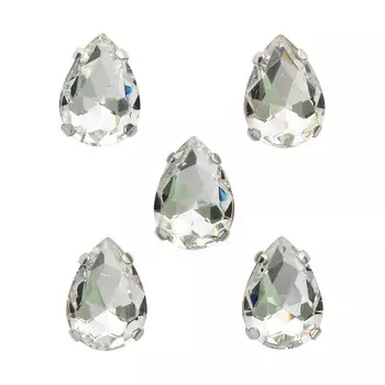 АЦ001НН1014 Хрустальные стразы в цапах формы 'капля', белый 10х14 мм, 5 шт.