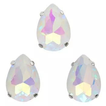 АЦ002НН1318 Хрустальные стразы в цапах формы 'капля', белый с покрытием AB 13х18 мм, 3 шт.