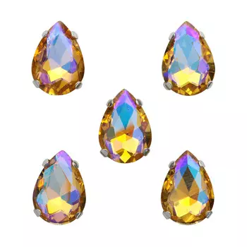 АЦ005НН1014 Хрустальные стразы в цапах формы 'капля', желтый с покрытием AB 10х14 мм, 5 шт