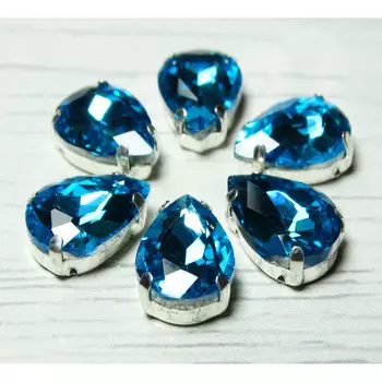 АЦ011НН1014 Хрустальные стразы в цапах формы 'капля', голубой 10х14 мм, 5 шт