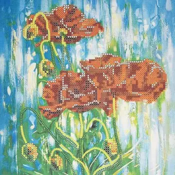 AC-058 Схема для вышивки бисером на натуральном художественном холсте 'Роса на лепестках' 20*20см