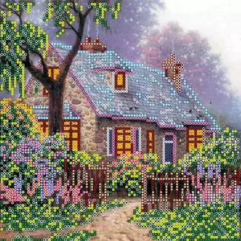 AC-404 Схема для вышивки бисером на натуральном художественном холсте 'Сказочный домик' 20*20см