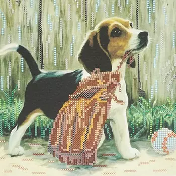 AC-462 Схема для вышивки бисером на натуральном художественном холсте 'Игривый щенок' 20*20см