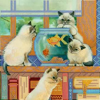 AC-482 Схема для вышивки бисером на натуральном художественном холсте 'Золотая рыбка' 20*20см