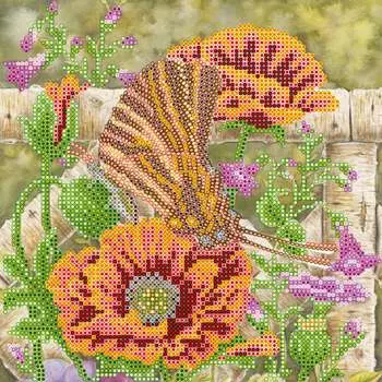 AC-525 Схема для вышивки бисером на натуральном художественном холсте 'Бабочка и маки' 20*20см