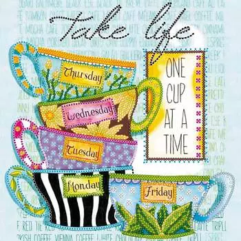 AC-553 Схема для вышивки бисером на натуральном художественном холсте 'Кофе-брейк' 20*20см