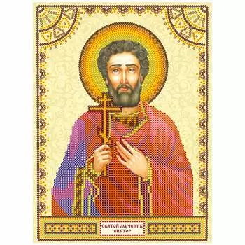 ACK-031 Схема для вышивки иконы бисером на натуральном художественном холсте 'Святой Виктор' 17*23см