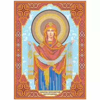ACK-156 Схема для вышивки иконы бисером на натуральном художественном холсте 'Икона Покров Пре'Святой Богородицы' 17*23см