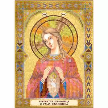 ACK-157 Схема для вышивки иконы бисером на натуральном художественном холсте 'Икона Богоматери В родах помощница' 17*23см