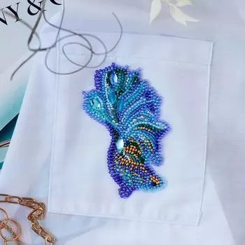 АД-112 Набор для вышивки бисером украшения на натур. художественном холсте 'Синее золото-А' 5,7*9,7 см