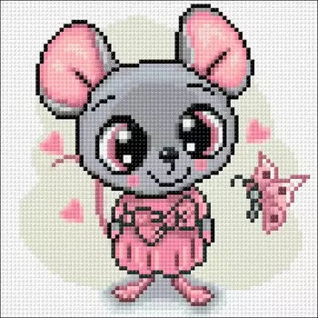 Ag 2458 Набор д/изготовления картин со стразами 'Мышка в платье' 20*20см Гранни