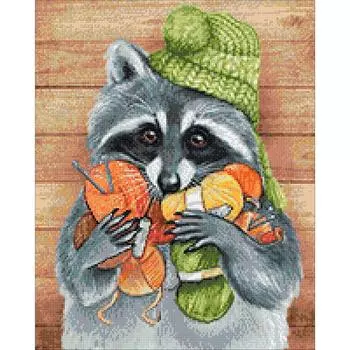 Ag 2576 Набор д/изготовления картин со стразами 'Енот и нитки' 40*50см Гранни