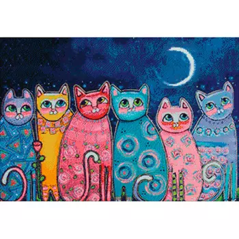 Ag 678 Набор д/изготовления картин со стразами 'Разноцветные коты' 70*48см Гранни