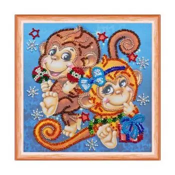 AM-114 Набор для вышивания бисером 'Абрис Арт' 'Веселые обезьянки', 15*15 см