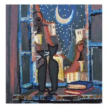 АМВ-043 Набор для вышивания бисером 'В окошке кошки'20*20см