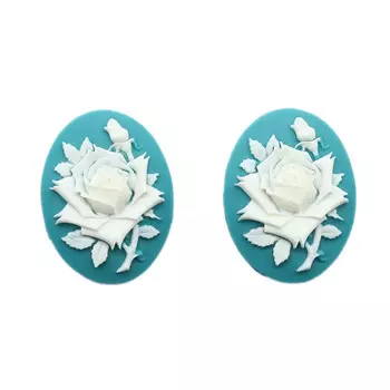 ARS0209 Камеи 'Роза', (полимер), бело-зеленый, 3*4*0,5 см, упак./2 шт., Vintage Line