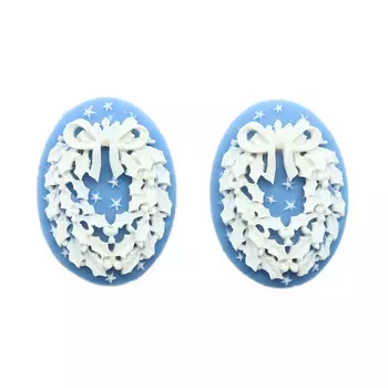 ARS0215 Камеи 'Венок', (полимер), бело-голубой, 3*4*0,5 см, упак./2 шт., Vintage Line