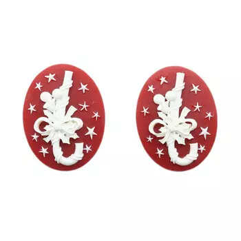 ARS0216 Камеи 'Леденец', (полимер), бело-красный, 3*4*0,5 см, упак./2 шт., Vintage Line